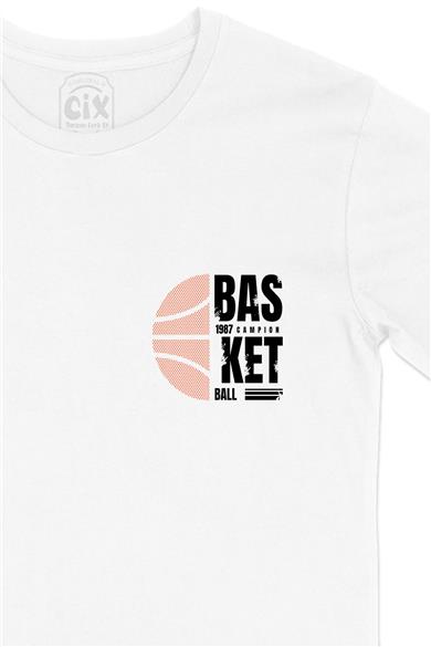 Basketbol Şampiyon Cep Tasarım Baskılı Beyaz Tişört