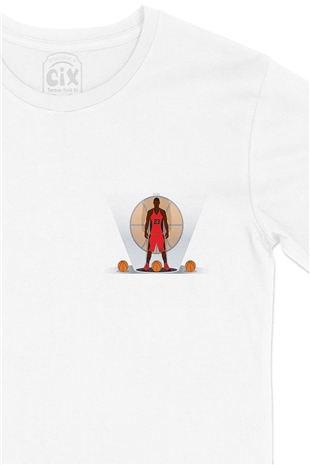 Basketbolcu Cep Logo Tasarımlı Beyaz Tişört