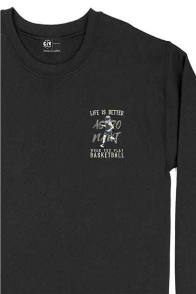Basketçi Astronot Cep Tasarım Baskılı Sweatshirt