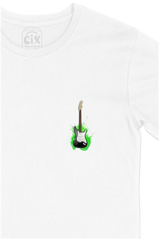 Bass Guitar Cep Logo Tasarımlı Beyaz Tişört