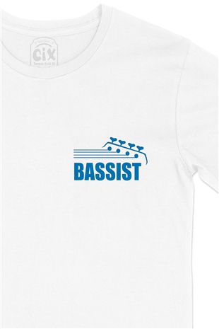 Bassist Cep Logo Tasarımlı Beyaz Tişört
