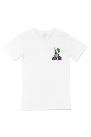 Batman & Joker Cep Logo Tasarımlı Beyaz Tişört