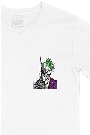 Batman & Joker Cep Logo Tasarımlı Beyaz Tişört