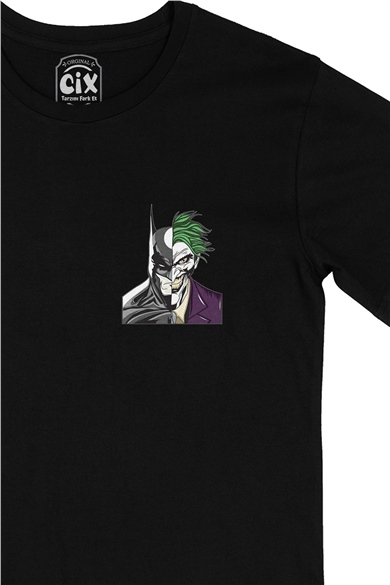 Batman & Joker Cep Logo Tasarımlı Siyah Tişört