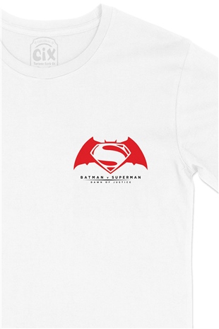 Batman & Superman Cep Logo Tasarımlı Beyaz Tişört