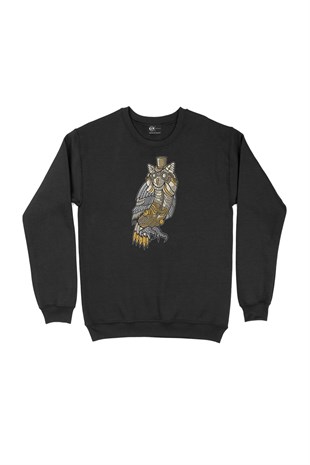 Baykuş Siyah Sweatshirt