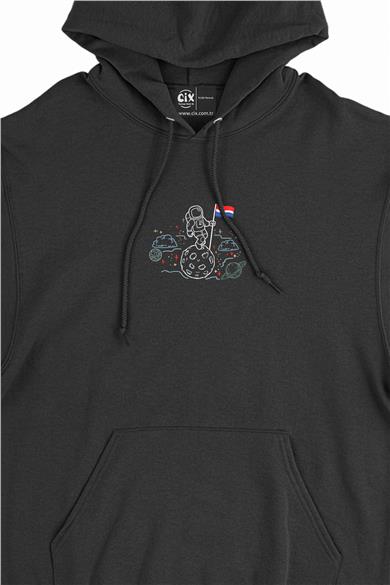 Bayraklı Astronot Çizimli Minimal Kapşonlu Sweatshirt Hoodie