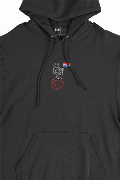 Bayraklı Astronot Minimal Kapşonlu Sweatshirt Hoodie