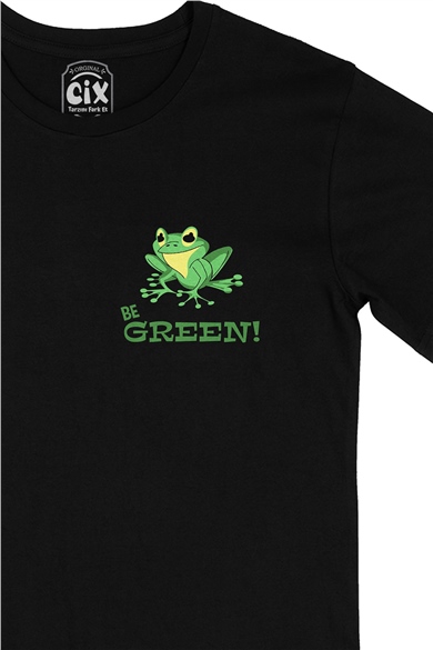 Be Green Kurbağa Cep Logo Tasarımlı Siyah Tişört