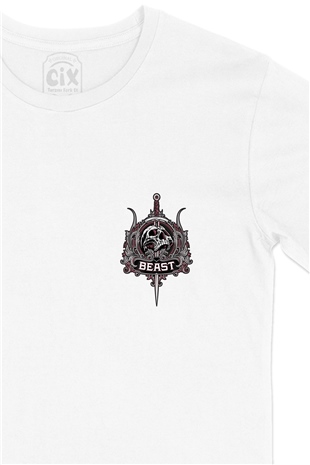Beast Kuru Kafa Cep Logo Tasarımlı Beyaz Tişört
