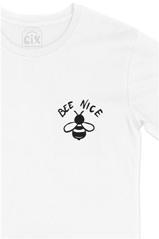 Bee Nice Arı Cep Logo Tasarımlı Beyaz Tişört