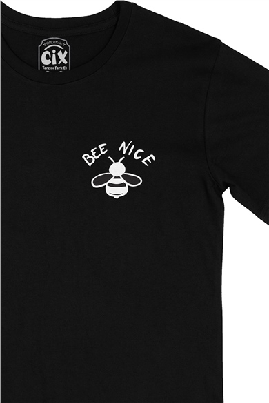 Bee Nice Arı Cep Logo Tasarımlı Siyah Tişört