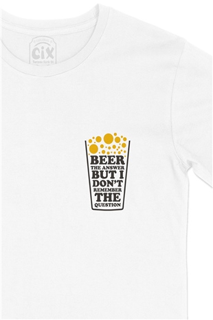 Beer The Answer Cep Logo Tasarımlı Beyaz Tişört