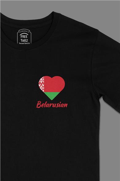 Belarus Baskılı Cep Tasarım Siyah Tişört