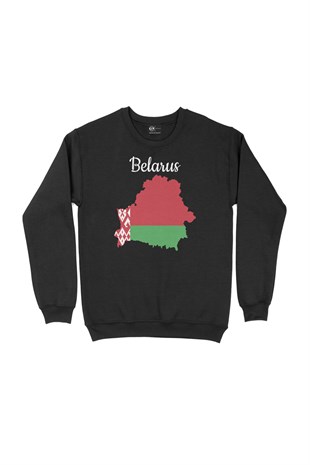 Belarus Haritalı ve Bayraklı Siyah Sweatshirt