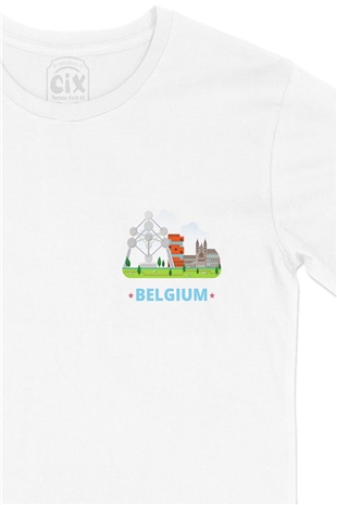 Belçika Cep Logo Tasarımlı Beyaz Tişört