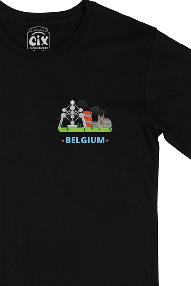 Belçika Cep Logo Tasarımlı Siyah Tişört