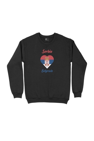 Belgrade Sırbistan Bayraklı Kalpli Siyah Sweatshirt