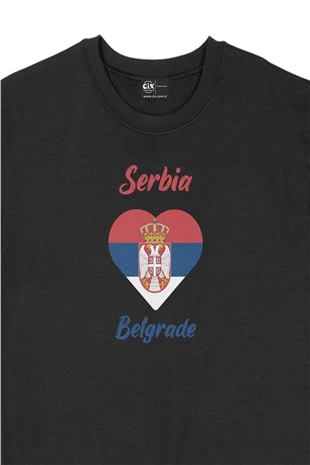 Belgrade Sırbistan Bayraklı Kalpli Siyah Sweatshirt