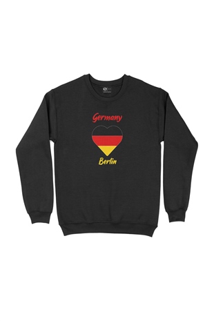 Berlin Almanya Bayraklı Kalpli Siyah Sweatshirt