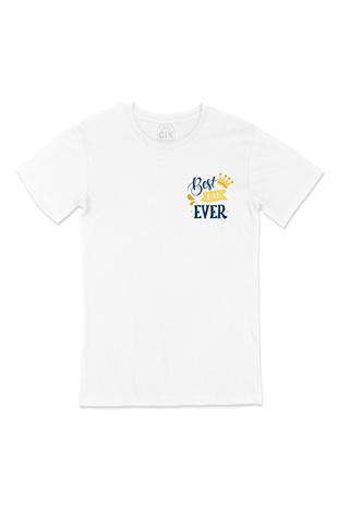 Best Dad Ever Cep Logo Tasarımlı Beyaz Tişört