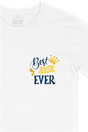 Best Dad Ever Cep Logo Tasarımlı Beyaz Tişört