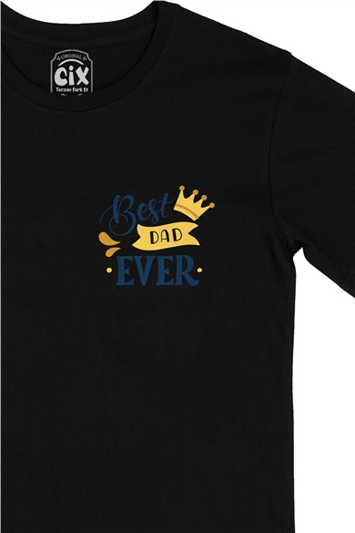 Best Dad Ever Cep Logo Tasarımlı Siyah Tişört