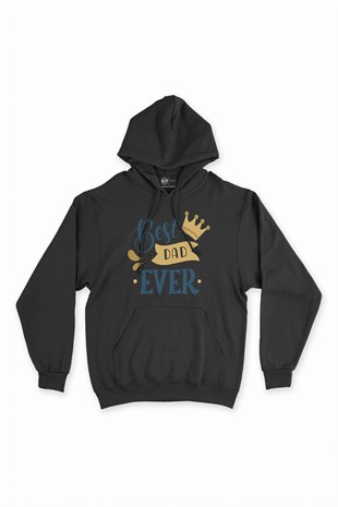 Best Dad Ever Siyah Kapşonlu Sweatshirt Hoodie