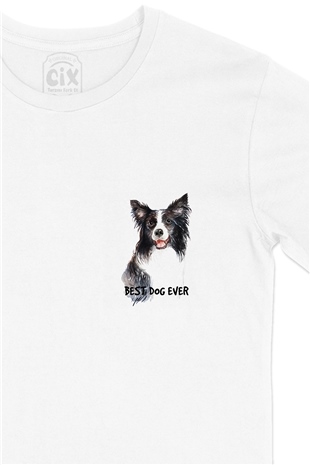 Best Dog Ever Cep Logo Tasarımlı Beyaz Tişört