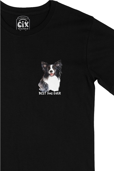 Best Dog Ever Cep Logo Tasarımlı Siyah Tişört