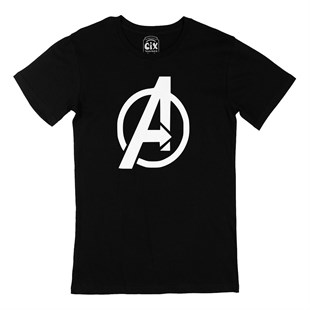 Beyaz Avengers Logolu Siyah Tişört