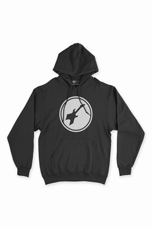 Beyaz Bass Gitar Siyah Kapşonlu Sweatshirt Hoodie