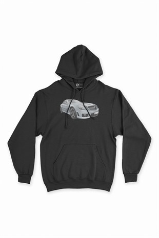 Beyaz Spor Araba Siyah Kapşonlu Sweatshirt Hoodie