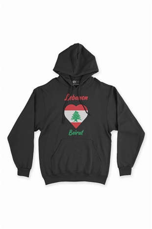 Beyrut Lübnan Bayraklı Kalpli Siyah Sweatshirt Hoodie