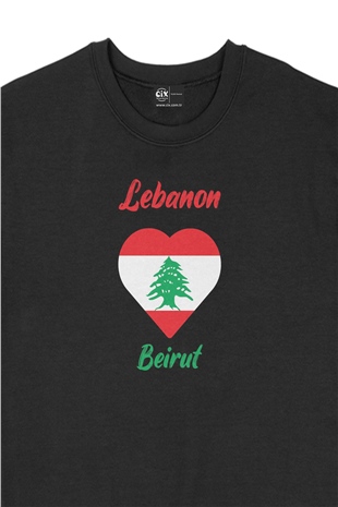 Beyrut Lübnan Bayraklı Kalpli Siyah Sweatshirt
