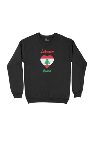 Beyrut Lübnan Bayraklı Kalpli Siyah Sweatshirt