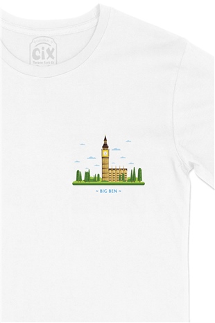 Big Ben Cep Logo Tasarımlı Beyaz Tişört