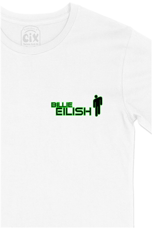 Billie Eilish Logo Tasarımlı Cep Logo Tasarımlı Beyaz Tişört