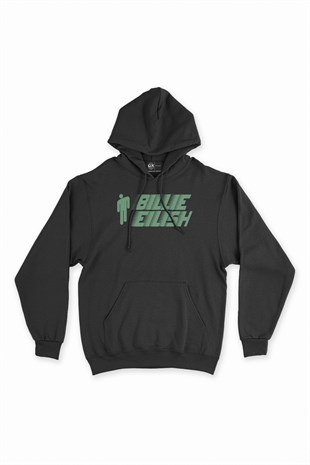 Billie Eilish Logo Tasarımlı Siyah Kapşonlu Sweatshirt Hoodie