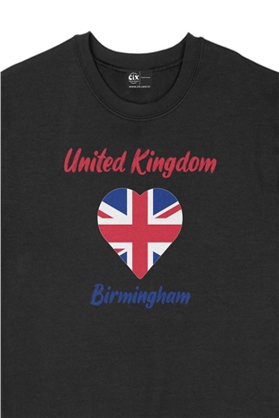 Birmingham İngiltere Bayraklı Kalpli Siyah Sweatshirt