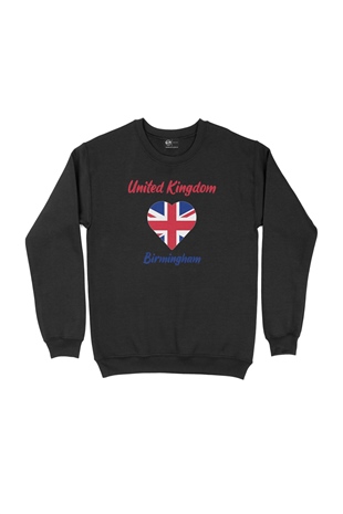 Birmingham İngiltere Bayraklı Kalpli Siyah Sweatshirt