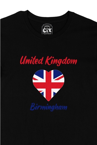 Birmingham İngiltere Bayraklı Kalpli Siyah Tişört