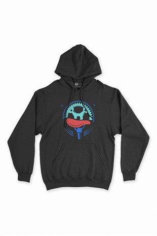 Bisiklet Tutkusu Siyah Kapşonlu Sweatshirt Hoodie