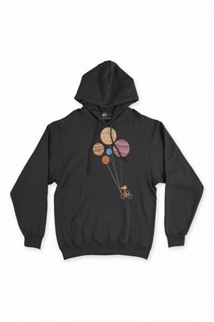 Bisikletli Uçan Gezegenler Kapşonlu Sweatshirt Hoodie