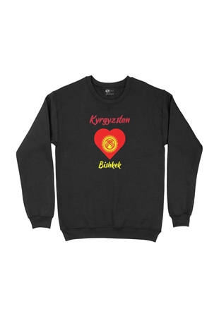 Bişkek Kırgızistan Bayraklı Kalpli Siyah Sweatshirt