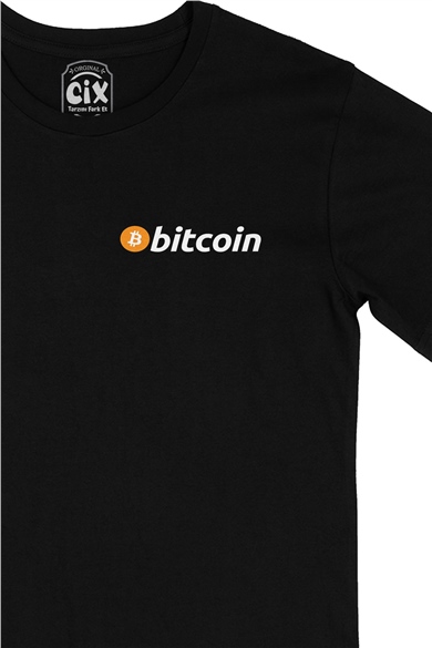 Bitcoin Cep Logo Tasarımlı Siyah Tişört