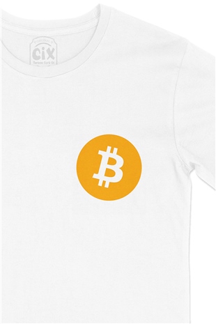 Bitcoin Logolu Cep Logo Tasarımlı Beyaz Tişört