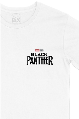 Black Panther Cep Logo Tasarımlı Beyaz Tişört