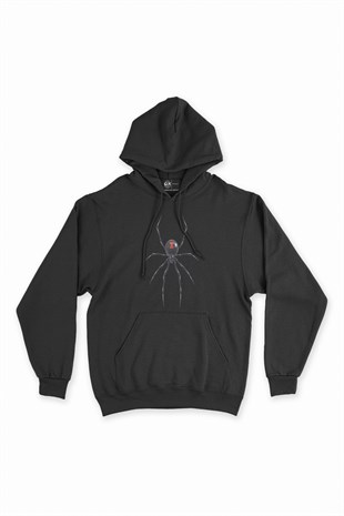 Black Widow Gerçek Örümcek Siyah Kapşonlu Sweatshirt Hoodie