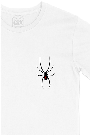 Black Widow Spider Cep Logo Tasarımlı Beyaz Tişört